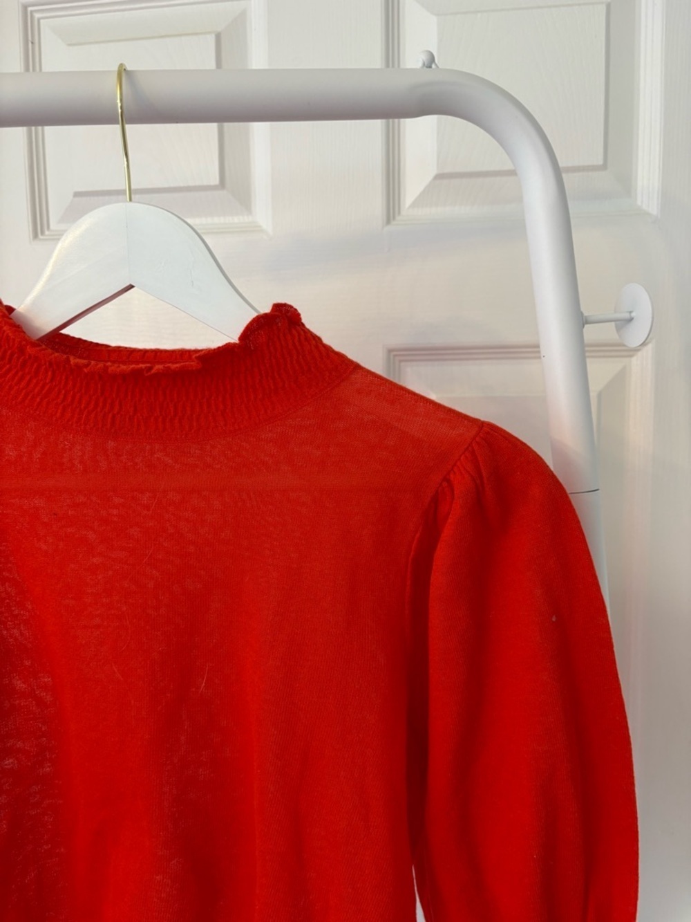 Zara Red Puff Sleeve Mockneck 3 Quarter Inch Sleeves Cropped Top Size Small - Picture 3 of 7